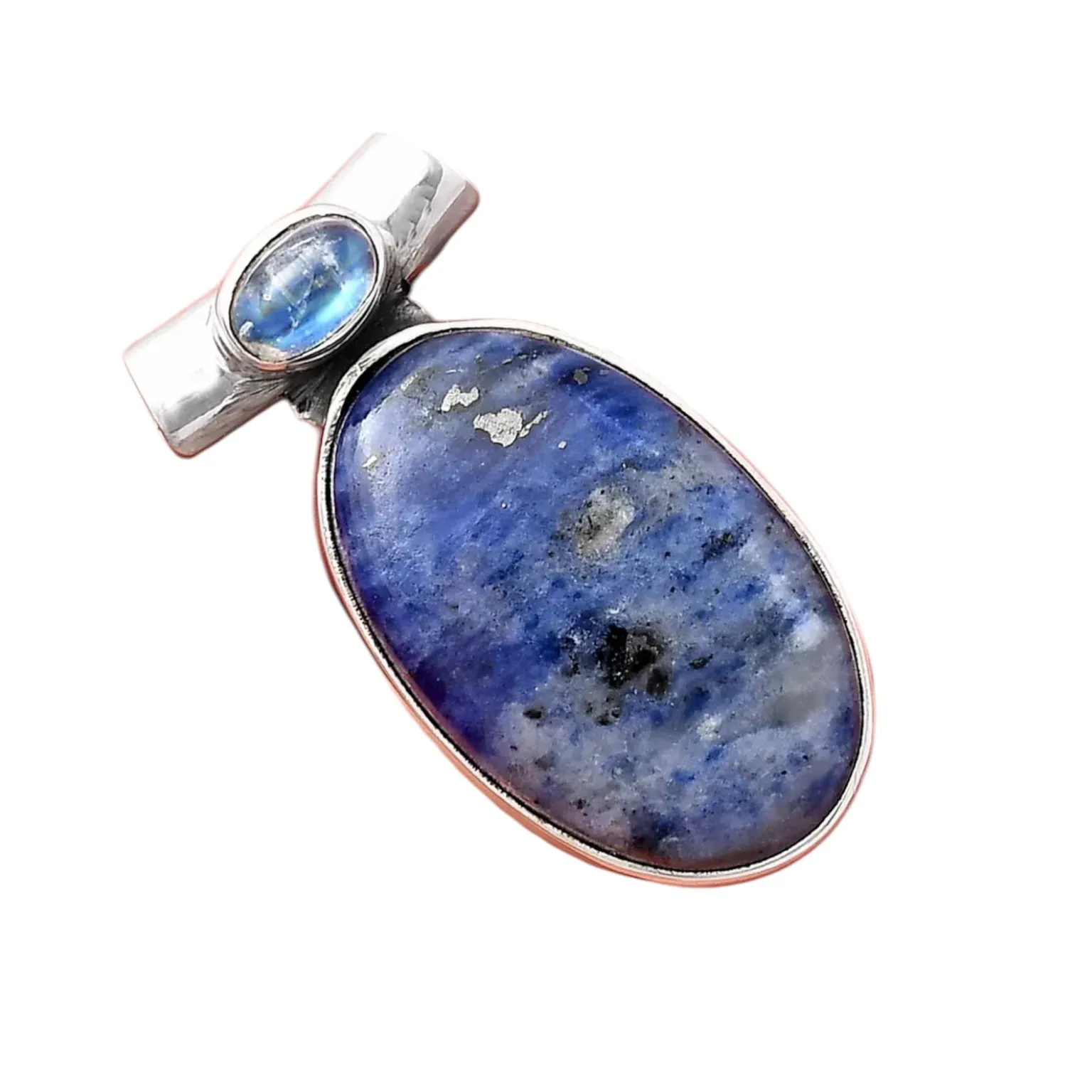 Sodalite & Rainbow Moonstone Solid 925 Sterling Silver Pendant