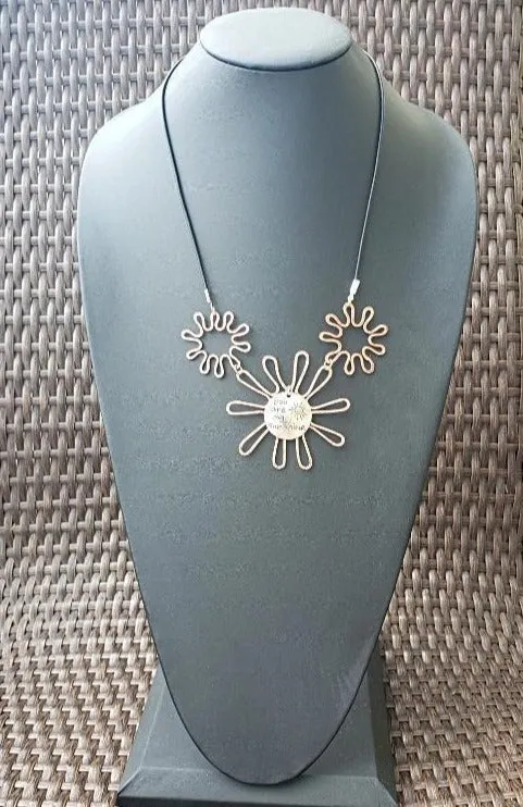 Solid Copper Sunflower Pendant Necklace with Silver "You Are My Sunshine" Charm – Black Leather Rope