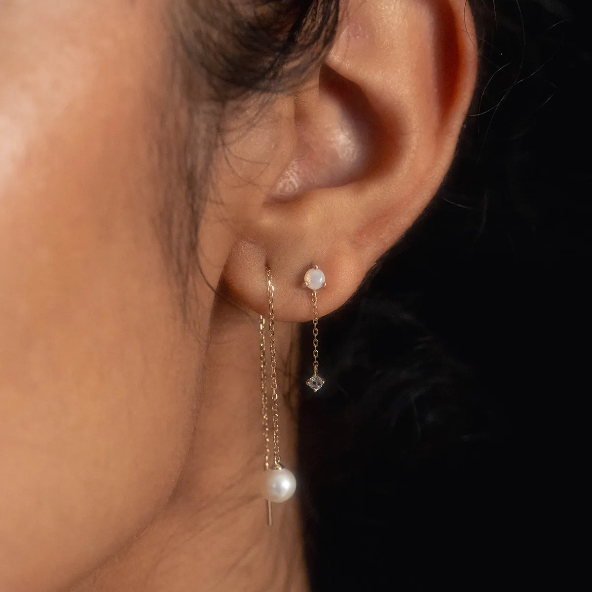 Solid Gold Delicate Pearl Threader Earrings