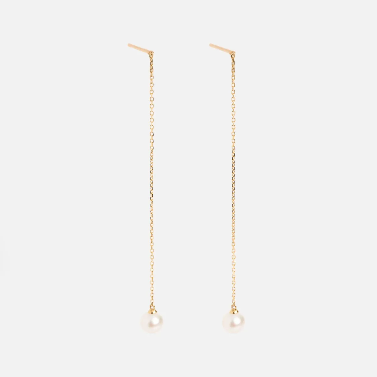 Solid Gold Delicate Pearl Threader Earrings