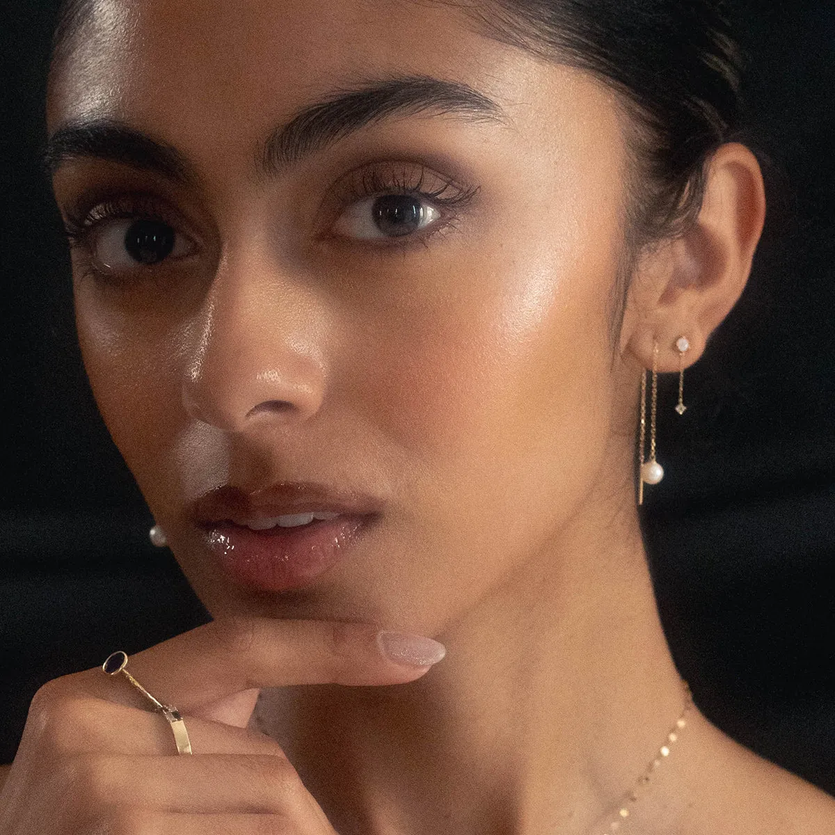 Solid Gold Delicate Pearl Threader Earrings