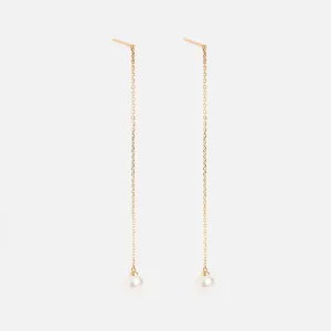 Solid Gold Delicate Pearl Threader Earrings