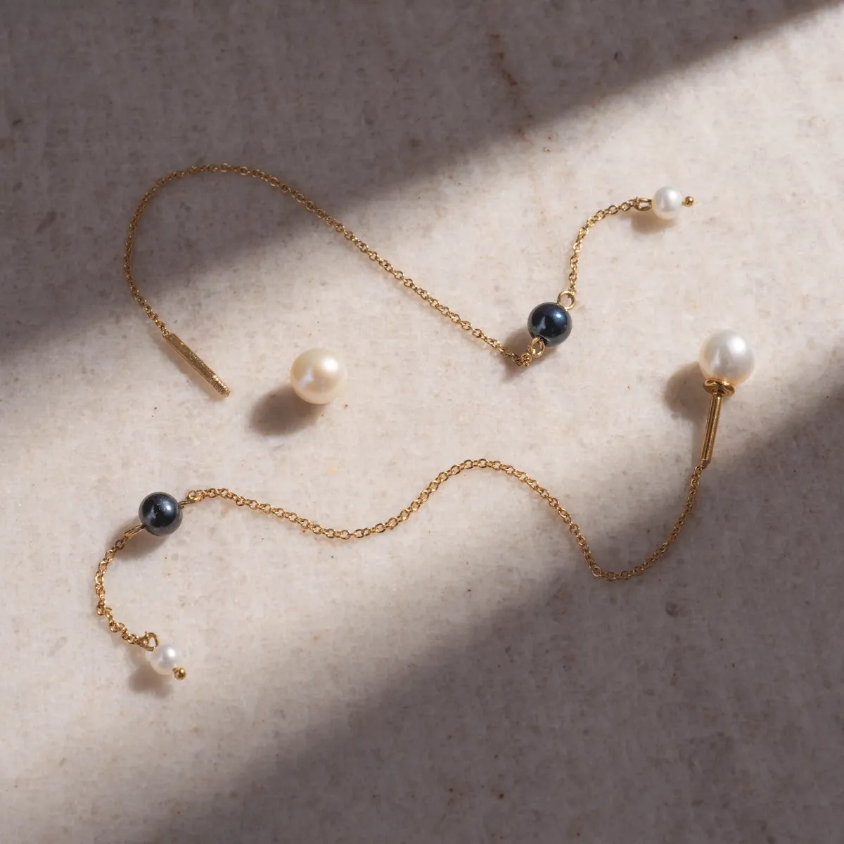 Solid Gold Freshwater Pearl Threader Earrings