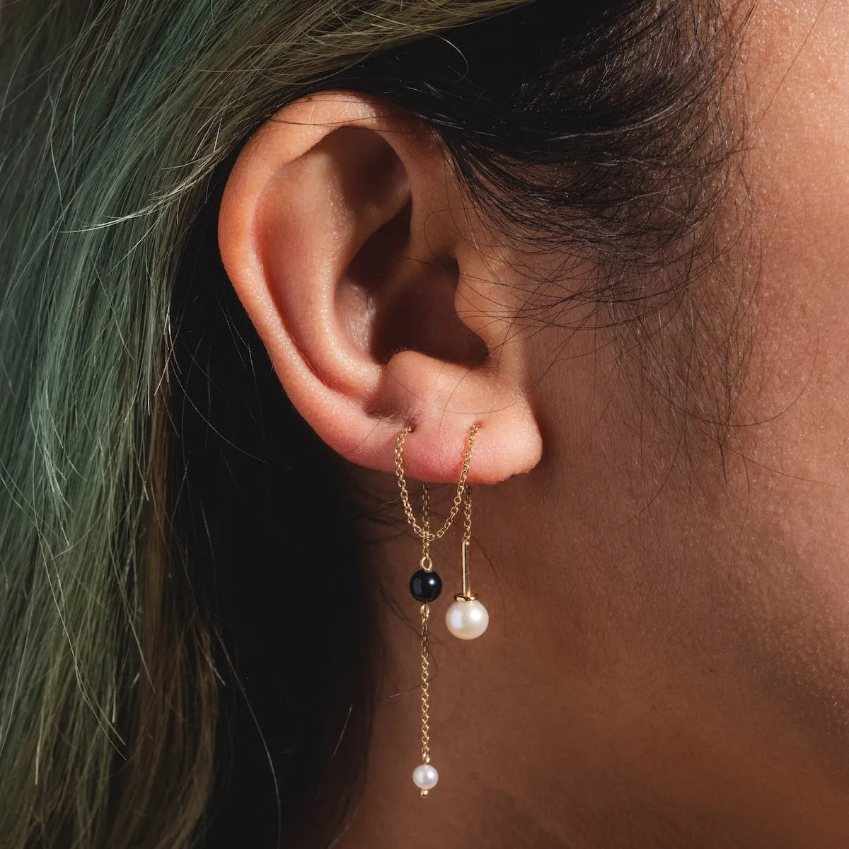 Solid Gold Freshwater Pearl Threader Earrings