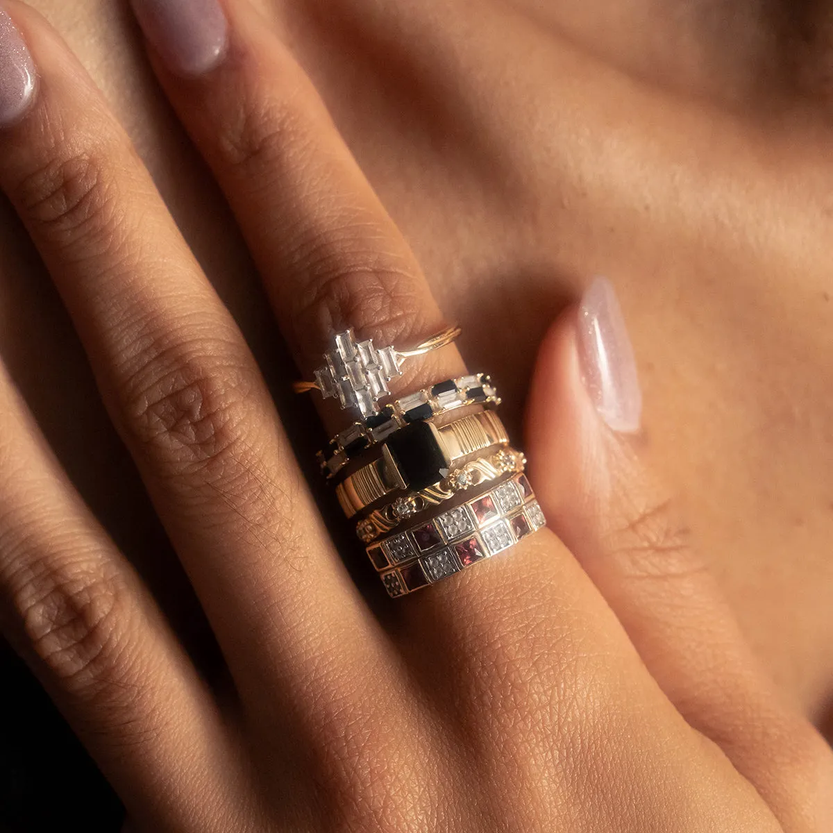 Solid Gold Vintage Inspired Sapphire Floral Band