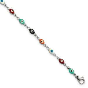 Stainless Steel Polished Enameled Eyes 9in with 1in ext. Anklet
