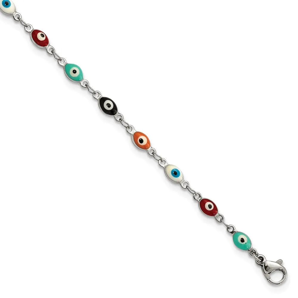 Stainless Steel Polished Enameled Eyes 9in with 1in ext. Anklet