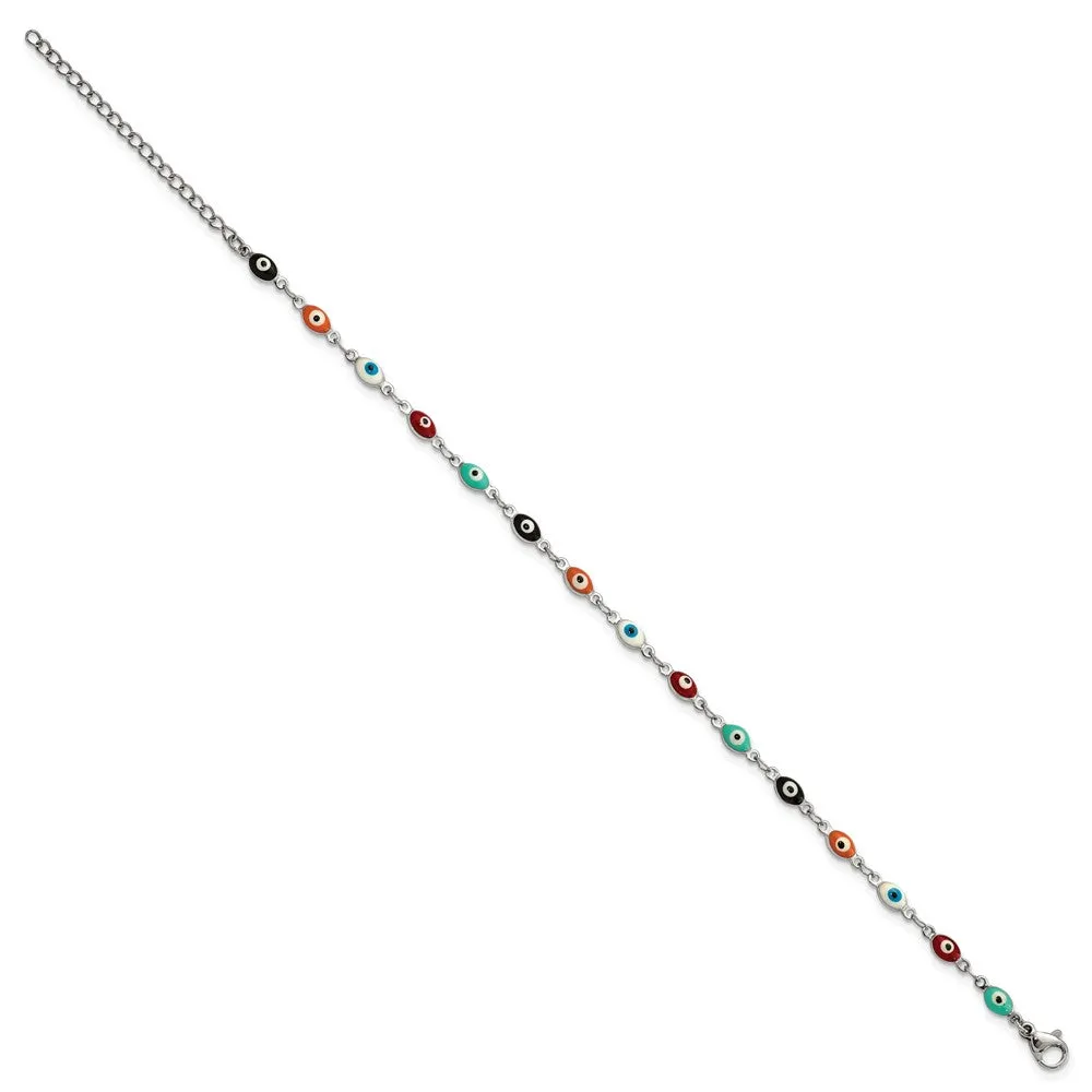Stainless Steel Polished Enameled Eyes 9in with 1in ext. Anklet