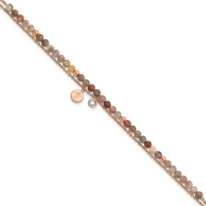 Stainless Steel Rose IP Crystal & Imit. Sardonyx Cross w/2in ext. 9in Ankle