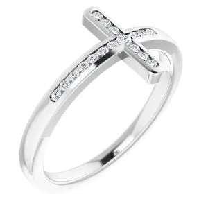 Sterling Silver 1/10 CTW Diamond Sideways Cross Ring