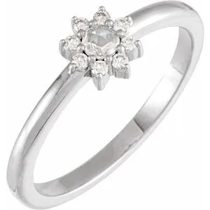 Sterling Silver 1/6 CTW Rose-Cut Natural Diamond & Faceted Natural Diamond Halo-Style Ring
