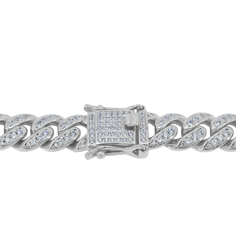 Sterling Silver (9mm) Miami Cuban Cubic Zirconia Hip Hop Bracelet 8.5"
