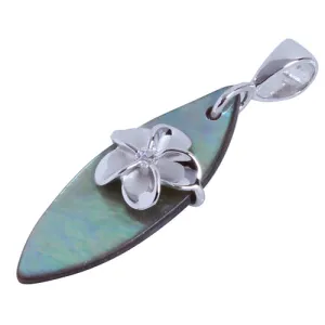 Sterling Silver Abalone Surfboard w/Plumeria Pendant (Chain Sold Separately)