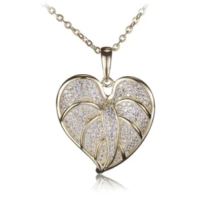 Sterling Silver Anthurium Leaf Pendant Yellow Gold Plated Pave CZ(Chain Sold Separately)