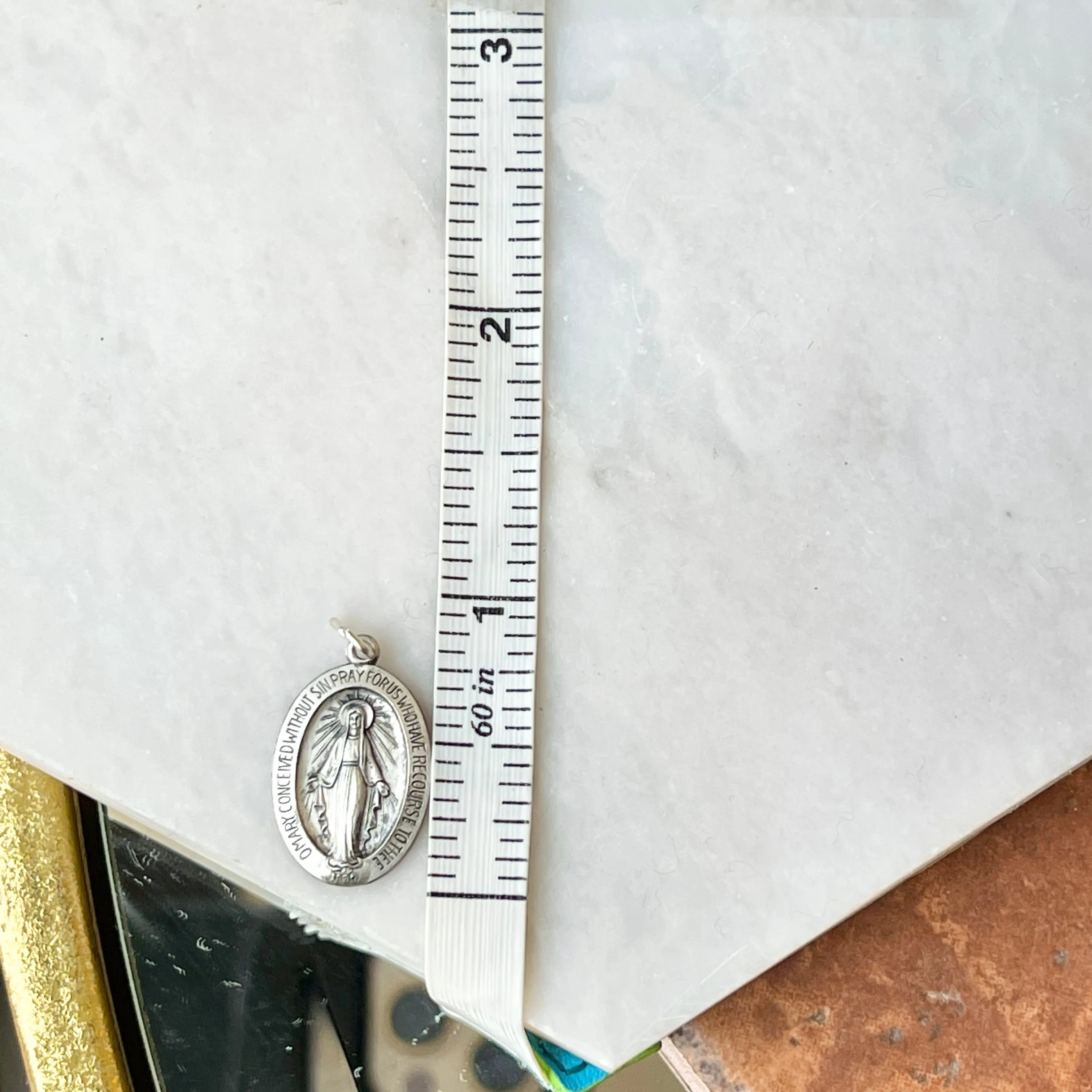 Sterling Silver Antiqued Miraculous Medal Oval Pendant 23mm