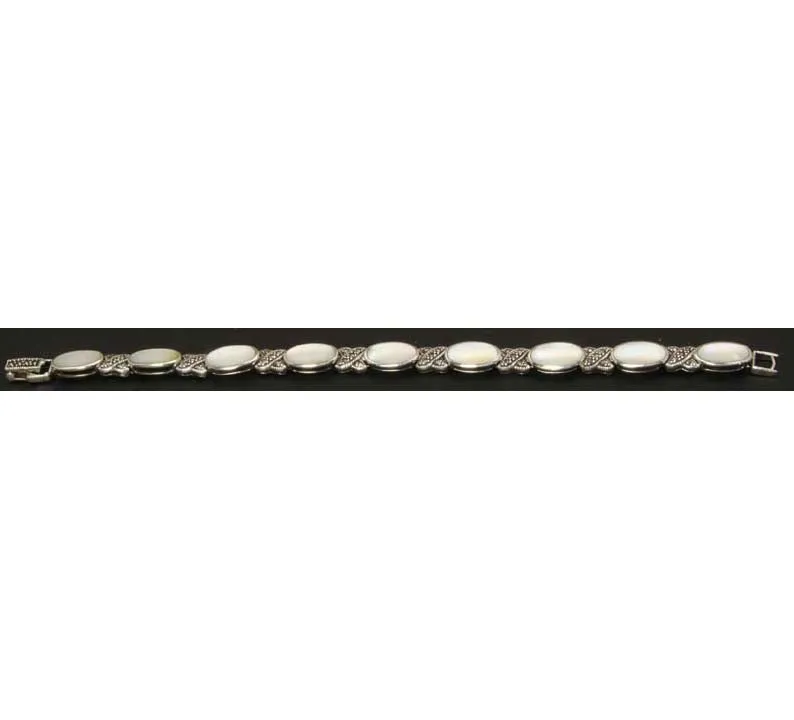 Sterling Silver Bracelet Marcasite Mother of Pearl