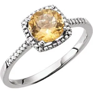 Sterling Silver Citrine & .01 CTW Diamond Ring Size 6