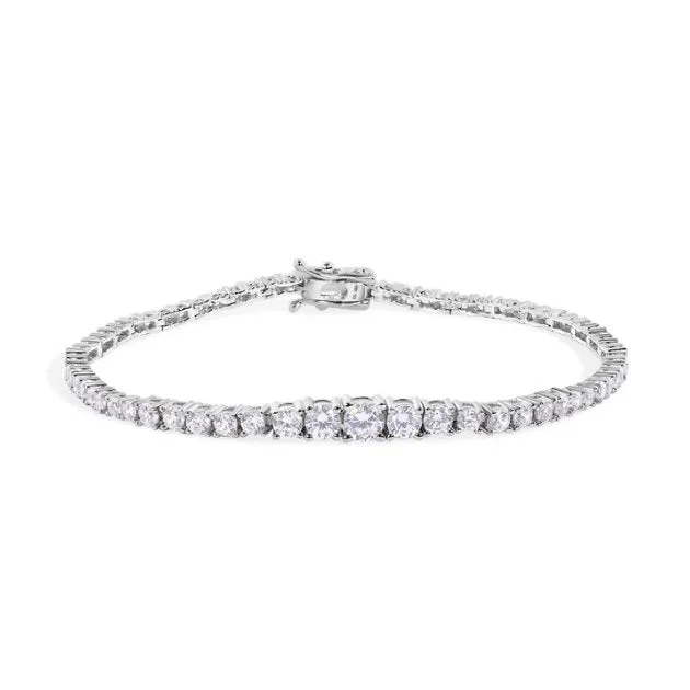Sterling Silver Clear Cubic Zirconia Tennis Necklace, Bracelet and Earring Set