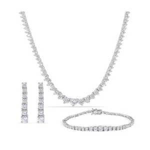 Sterling Silver Clear Cubic Zirconia Tennis Necklace, Bracelet and Earring Set