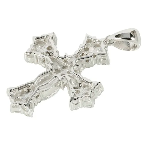 Sterling Silver Clear CZ Fancy Cross Pendant (Chain Sold Separately)