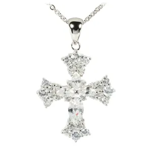 Sterling Silver Clear CZ Fancy Cross Pendant (Chain Sold Separately)