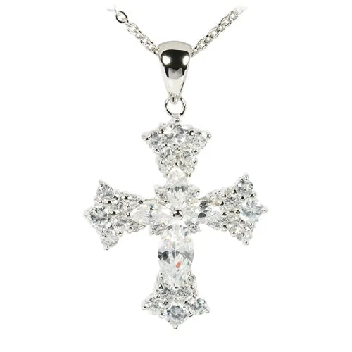 Sterling Silver Clear CZ Fancy Cross Pendant (Chain Sold Separately)