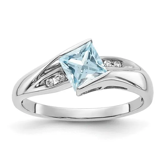 Sterling Silver Cushion Cut Gemstone and Channel Diamond Rings