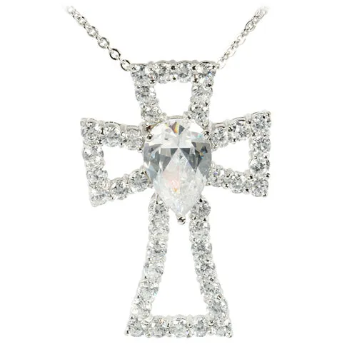 Sterling Silver CZ Cross Pendant 26 x 41mm (Chain Sold Separately)