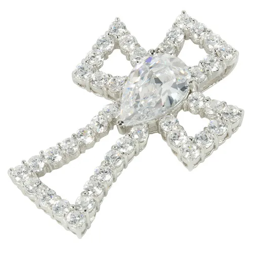 Sterling Silver CZ Cross Pendant 26 x 41mm (Chain Sold Separately)