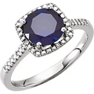 Sterling Silver Lab-Created Blue Sapphire & .01 CTW Diamond Ring Size 6