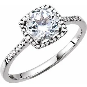Sterling Silver Lab-Created White Sapphire & .01 CTW Diamond Ring Size 5