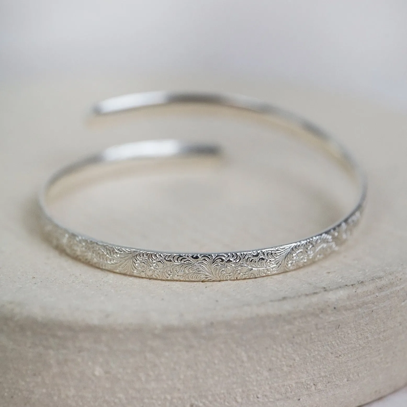 Sterling Silver Lace Textured Christening Bangle