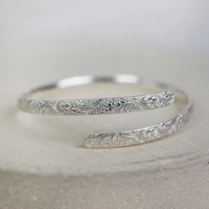 Sterling Silver Lace Textured Christening Bangle