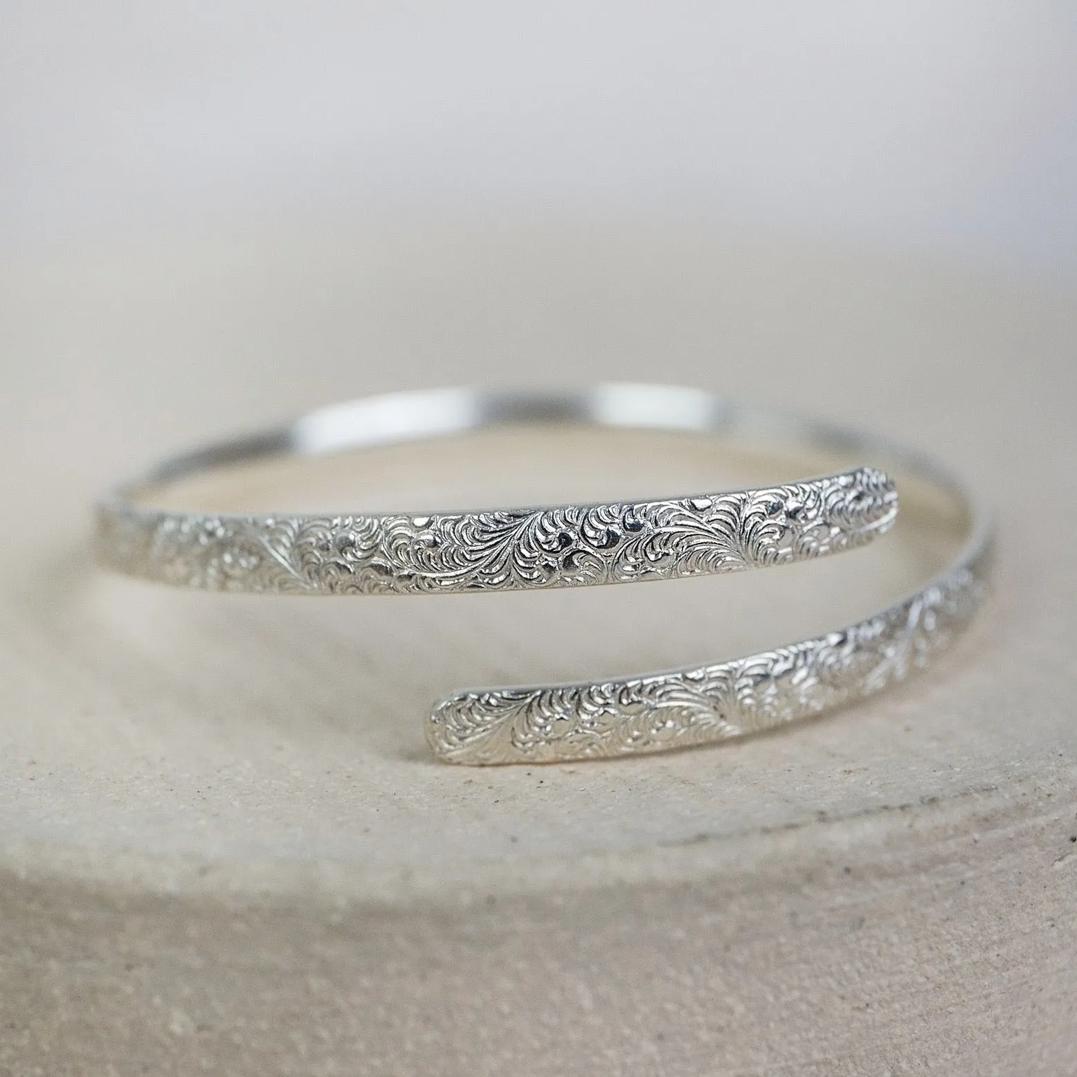 Sterling Silver Lace Textured Christening Bangle