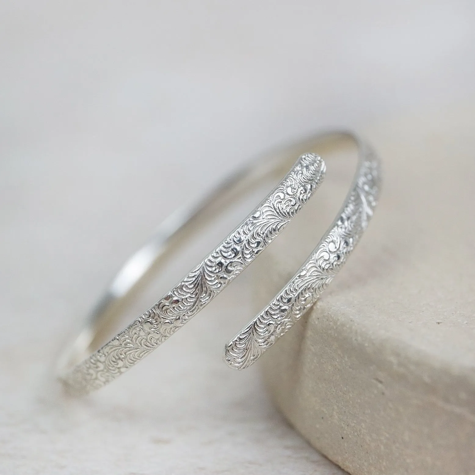 Sterling Silver Lace Textured Christening Bangle