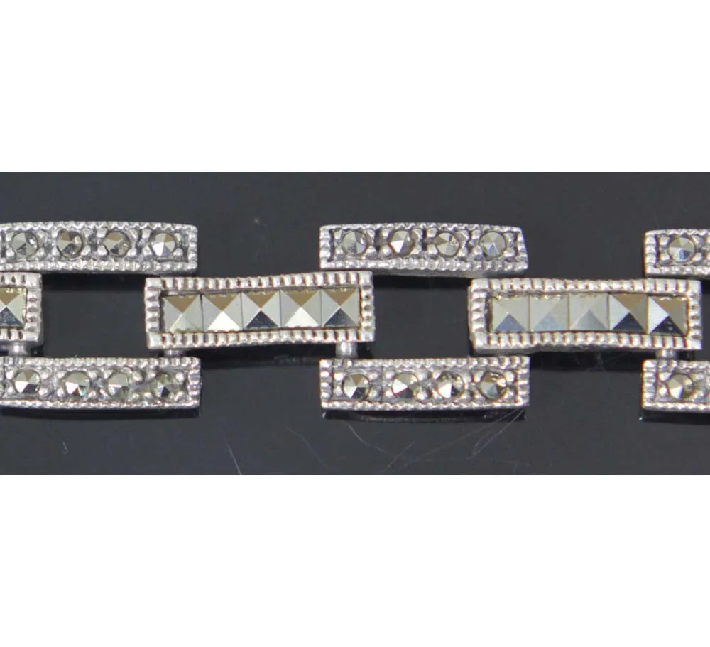Sterling Silver Marcasite Squares Bracelet 7"