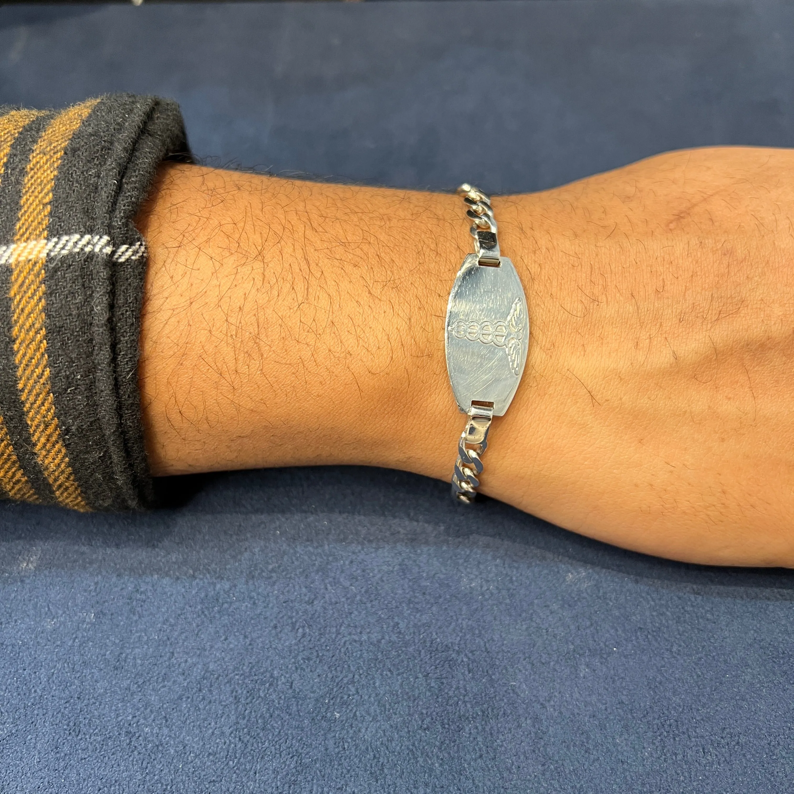 Sterling Silver Medical ID Figaro Link Bracelet 7.5"