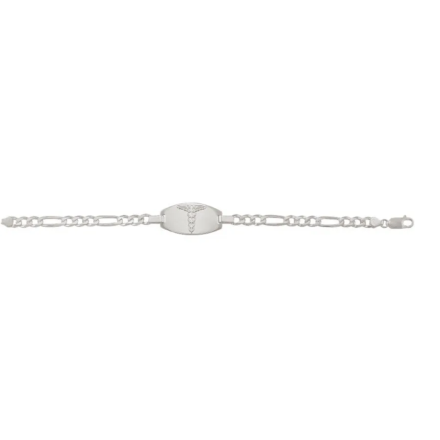 Sterling Silver Medical ID Figaro Link Bracelet 7.5"