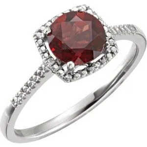 Sterling Silver Mozambique Garnet & .01 CTW Diamond Ring Size 6