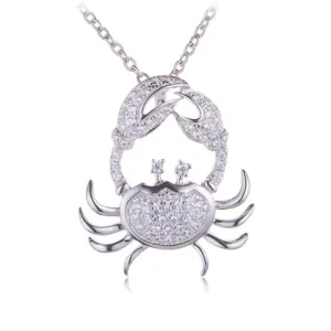 Sterling Silver Pave Cubic Zirconia Moving Crab Pendant(Chain Sold Separately)