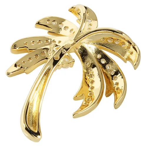 Sterling Silver Pave CZ Palm Tree Pendant Yellow Gold Plated (Chain Sold Separately)