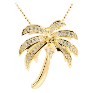 Sterling Silver Pave CZ Palm Tree Pendant Yellow Gold Plated (Chain Sold Separately)