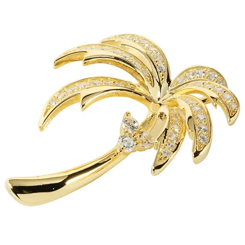 Sterling Silver Pave CZ Palm Tree Pendant Yellow Gold Plated (Chain Sold Separately)