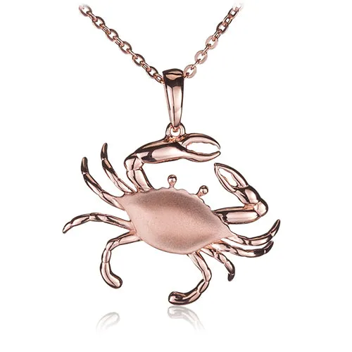 Sterling Silver Pink Gold Plated Moving Crab Pendant Sandblast Finished(Chain Sold Separately)