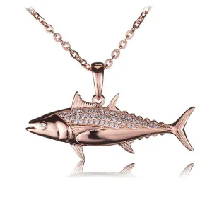 Sterling Silver Pink Gold Plated Pave Cubic Zirconia Tuna Pendant(Chain Sold Separately)