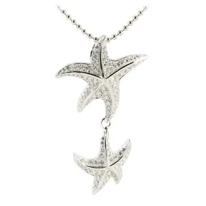 Sterling Silver Rhodium Double Starfish Pave CZ Pendant (Chain Sold Separately)