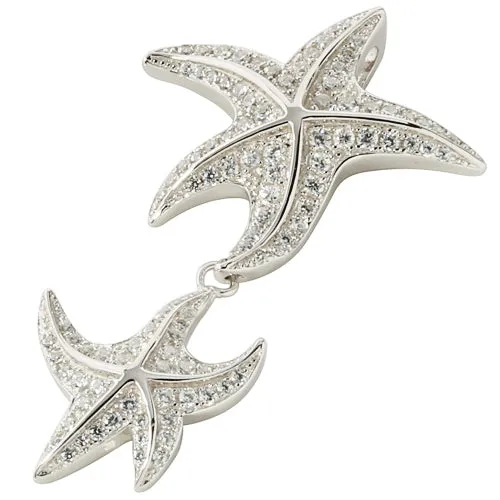 Sterling Silver Rhodium Double Starfish Pave CZ Pendant (Chain Sold Separately)