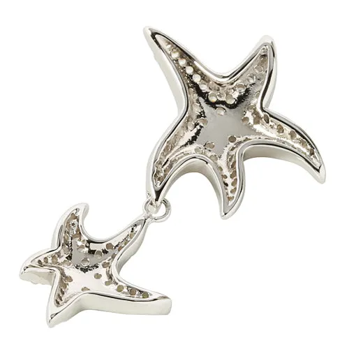 Sterling Silver Rhodium Double Starfish Pave CZ Pendant (Chain Sold Separately)