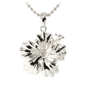 Sterling Silver Rhodium High Polish Hibiscus Pendant(M) (Chain Sold Separately)