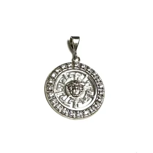 Sterling Silver Rhodium Plated Designer Style CZ Greek Key Pendant